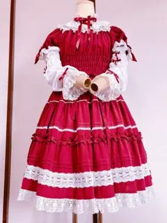 メタモルフォーゼ Dress up はしごレースリボンワンピース 赤チェック