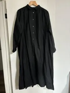 無印良品　リネン　洗いざらし　長袖シャツワンピース　ブラック