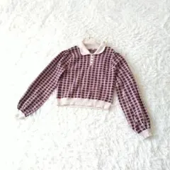 Emsexciteチェック柄 ポロシャツ風 グロップドレトロクレリックニット F