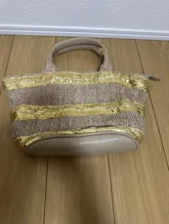 ベージュゴールドストライプかごバッグ
