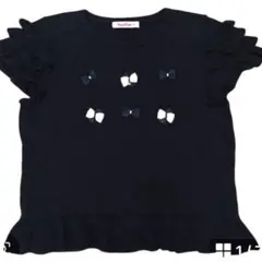 美品　ファミリア　familiar　ネイビー　リボン　半袖フリルトップス１５０