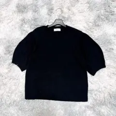 OPAQUE.CLIP 40 L ニット 五分袖 黒 無地 通勤 レーヨン 上品