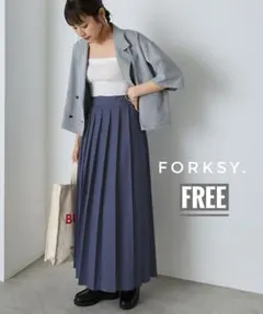 forksy. デニムロングプリーツスカート インディゴ