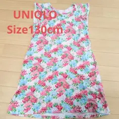 UNIQLO 130cm フラワープリント ワンピース 花柄 ピンク 水色