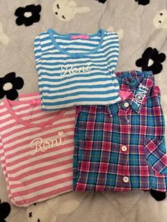 RONI ストライプ・チェック Tシャツ 3点セット 155