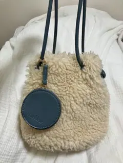 美品ANEMONE バケットTRIDEEP ファー巾着ショルダーバッグ ベージュ 