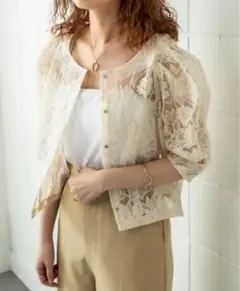 mystic 半袖パワショルオーガンジーブラウス