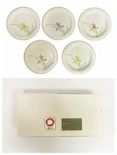 【未使用】香蘭社 銘々皿 5客セット 絵変わり 蘭 花柄 高島屋 箱付き 和食器