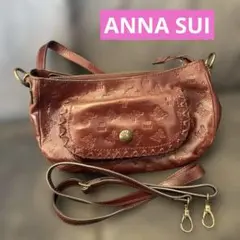 ANNA SUI】アナスイ レザー ショルダーバッグ フラワー刺繍 スタッズ 