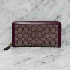 COACH コーチ ラウンドファスナー 長財布 キャンバス ワインレッド