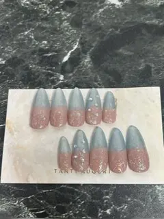 ピンクブルーネイルチップ 10個セット‼️粘着シートウッドスティックヤスリ付き‼️