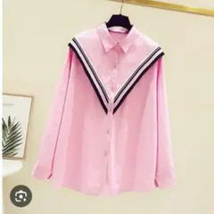 韓国ファッション♡配色リブ使シャツ　ピンク