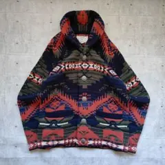 ネイティブ柄 ニットカーディガン コンチョボタン ウール混 アメカジ