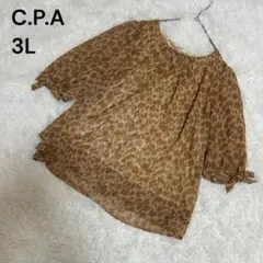 C.P.A ブラウス 3L 透け感 シフォン 袖リボン 体型カバー　豹柄