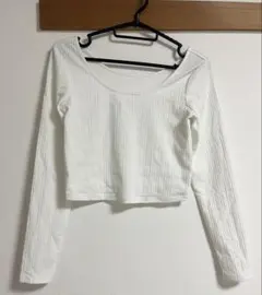 GU コットンブレンドリブクロップドワイドネックT トップス　春秋　S 新品