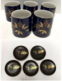 湯呑み・和花柄小皿    各5個セット