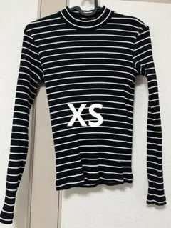 【美品】ユニクロ ボーダー リブハイネックT　長袖Tシャツ　XSサイズ