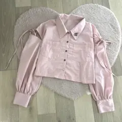♡FUN♡肩リボンショートシャツ♡韓国系♡大人可愛い♡スタイルアップ♡ガーリー♡のサムネイル