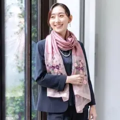 桜 柄 シルクウール 大きめ ショール 花柄 ストール パープル レディース Ⅳ