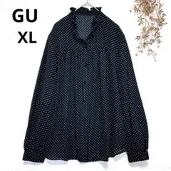 GU ジーユー　長袖シャツ　水玉模様　フリル襟　長袖シャツ　長袖ブラウス　XL