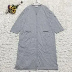 美品＊Columbia　七分袖ロングカーディガン　ボタンアップ　ロゴ刺繍　グレー