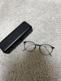 JINSブラックラウンドメガネ ケース付き