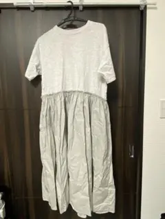 ista-ire 半袖カットソーワンピース ホワイト/グレー