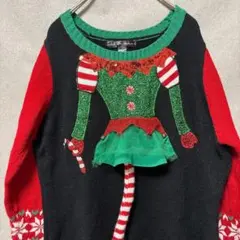 ユナイテッドステイツニット L 黒 アクリル エルフ柄 クリスマス パーティーのサムネイル