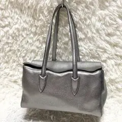 Max Mara トートバッグ ハンドバッグ メタリックシルバー シボ革 