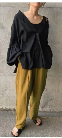 SELECTMOCA セレクトモカ ボリュームスリーブリネンスキッパーシャツ黒