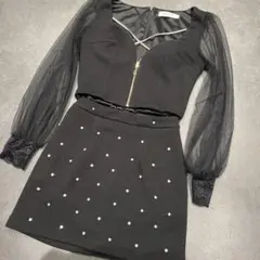 JEWELS ブラックドレス シフォン長袖 スパンコール