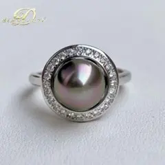 める様専用本真珠南洋黒蝶真珠グリーン紫9.07㍉s925リングY1049