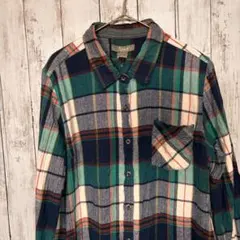 Nature's グリーン系チェック長袖シャツ　XL