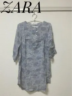 ZARA ザラ トップス ボーダー 花柄 ブルー