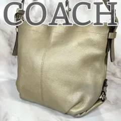 COACH コーチ レザー ショルダーバッグ シルバー シボ革 斜め掛け