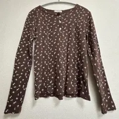 FREAK'S STORE 花柄　ブラウン　ヘンリーネック　長袖Tシャツ