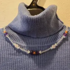 水晶とハート型アメジストの天然石ショートネックレス