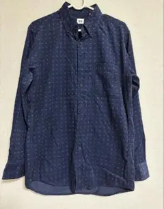 UNIQLO メンズ　シャツ　ネイビー　ドット　秋冬