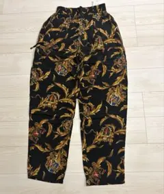 90s 総柄児島イージーパンツ新品タグ付き　黒　ブラック　金　ゴールド　レトロ