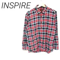 INSPIRE 赤・黒・青 チェック柄 長袖シャツ カジュアル　 L コットンのサムネイル