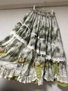 ロリィタ フリル 花柄 ロングスカート コットン 春スカート ビンテージ