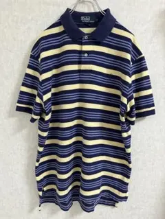 90s ポロ　ラルフローレン　半袖　ポロシャツ　ボーダー　L ネイビー　レトロ