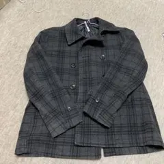 黒とグレーのチェック柄ピーコートお値下げ