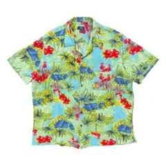 USA 古着 GEORGE レーヨン 開襟 アロハシャツ フラミンゴ柄