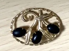 【ヴィンテージ】金色の葉と黒い実のブローチ