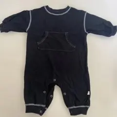 【美品】春 秋 シンプル ロンパース 長袖 男の子 ベビー服 ブラック 80cm