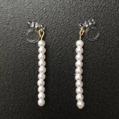 パール調ビーズのロングノンホールピアス