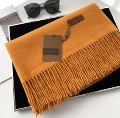 新品未使用品　カシミヤ100　ストール　マフラー　黄土色　オレンジ系