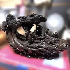 中国美術 八仙 布袋尊 松の木 彫刻 置物 縁起物 アンティーク インテリア