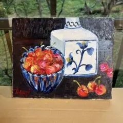 油彩画 静物画 花瓶と果物 アート - メルカリ
